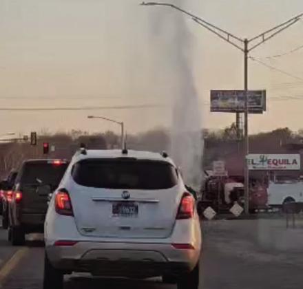 There was a water main break in the old Madill Lazer Tag parking lot. The geyser shot up to approximately 15 feet. Shalene White • The Madill Record
