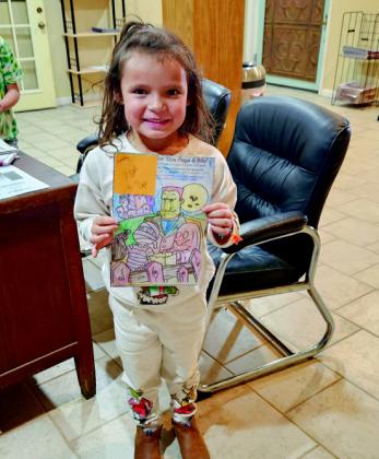 The Madill Record hosted their annual Halloween color contest. The 1st place winners were Paige Hall, 9-12 age group; Jessie Stewart, 6-8 age group; Adeline Hanks, 3-5 age group. The 2nd place winners were JoJo Simon, Haylin Hartin and Bodi Hawthorne. Lorraina Hanks and Halie Hartin both came in 3rd place.
