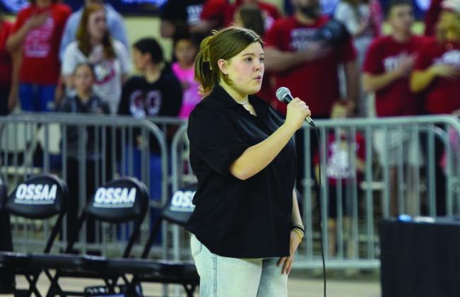 Ryleigh Sisco sang the National Anthem to start off session two of the 2025 OSSAA State Tournament. Courtesy photo