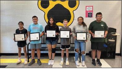 The Madill Middle School September Students of the Month are Bryssa Saenz Valles and Leonel Padron, 6th grade; Esmeralda Caldera-Rodriguez and Rylan Stuckey, 7th grade; Jocelyn Alvarado and Andy Rivera, 8th grade. Courtesy photo
