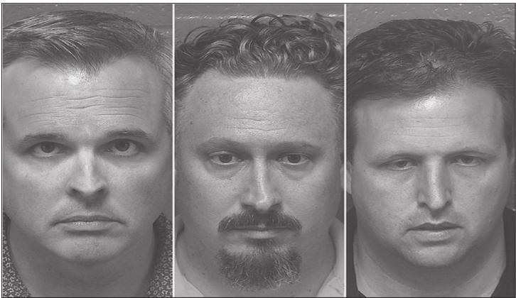 Jail booking photos of Epic Charter Schools co-founders Ben Harris, left, David Chaney, center, and CFO Josh Brock. Courtesy photo