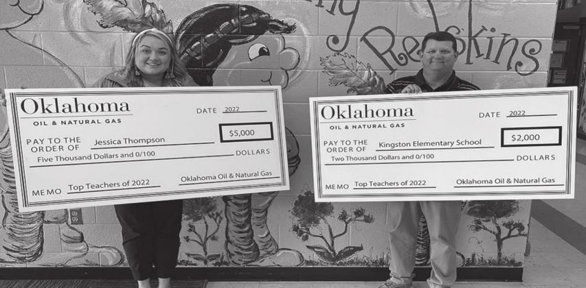 Jessica Thompson was named Top Ten Teacher of 2022 by OG&amp;amp;E. She received a check for $5,000 and Kingston Elementary received a check for $2,000. Courrtesy photo