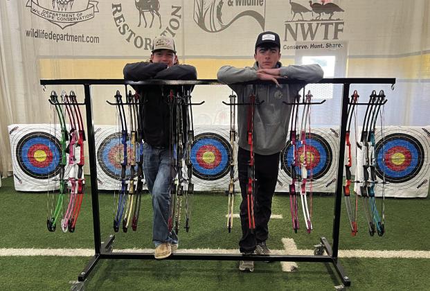 Madill Archery team members Wyatt Evans and Bridger Lott built a Bow Rack in their shop class for the Madill Archery team. Courtesy Photo