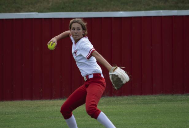 Kenley Hallum, Kingston 8th grader, plays the outfield during the tournament. Rylee Gorlee
