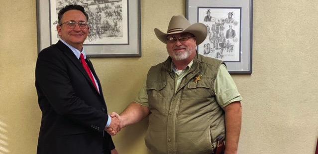 Marshall County Sheriff Donald Yow, right, shows support for Oklahoma Representative Josh Cantrell in 2022. Courtesy photo