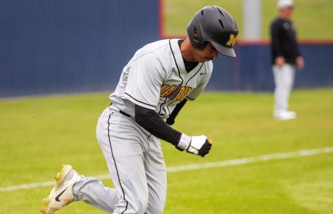 James Valdez runs toward first base. Matt Swearengin