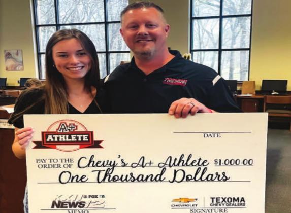 Jayden Weiberg was the A+ Athlete of the Week on April 6, 2022. She received a check for $1,000. Courtesy photo