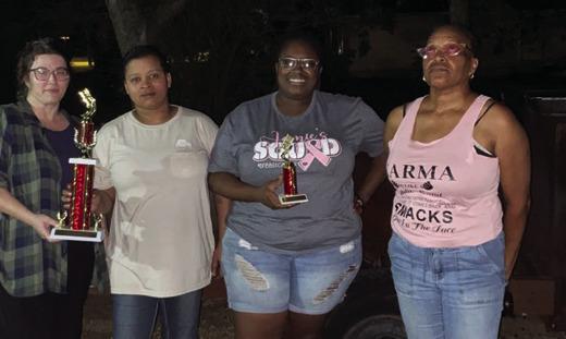 2024QueenofThaHillTeamDominoTournamentWinners-1st place Melody Pooand Quasha Buycks; 2nd place, Myranda Jones and Rhonda Sanders. Courtesy photo
