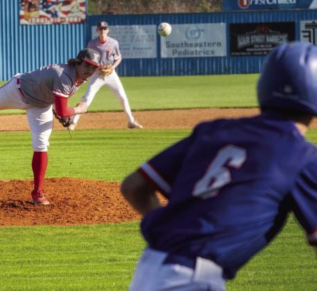 Redskins pitcher Brady Greene hurls a ball toward the batter. Matt Swearengin