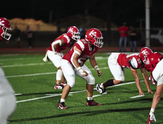 Brady Green prepares for the play at the line of scrimmage. Courtesy photo