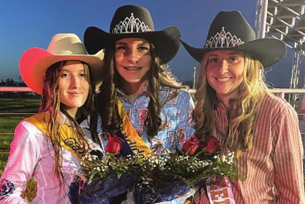 From left to right: Eeliah Love-Faucett, 2022 Runner Up; Maddie Miller, 2022 Rodeo Queen; Peyton Arnold, 2021 Rodeo Queen. Courtesy photo