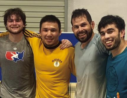 (L to R) Chase Saba with Nurkozha Kaipanov, Peter Hammer, and Mirzo Khayitov training for the US Open Championships. Courtesy photo