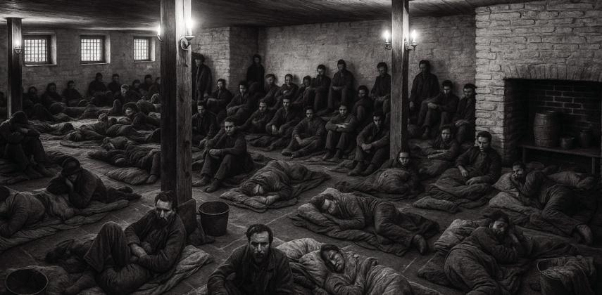 An artistic rendering of prisoners in the Fort Smith Federal jail under the courthouse and Judge Parker’s courtroom. Courtesy photo