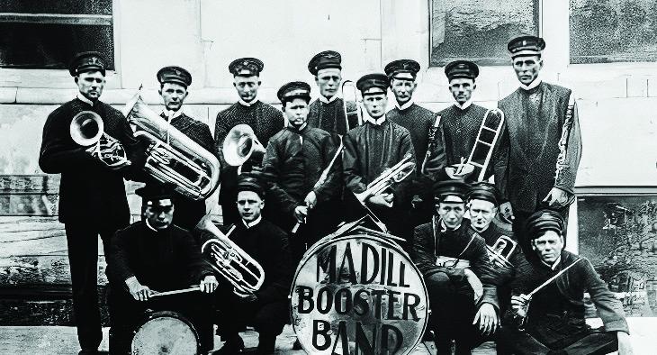 Madill Booster Band, top row from left - Gene Addison, Hayden Creekmore, Ed Cooper, Pat Laird, Charlie Morris, Luther Ables and John Laird. Middle row - Arthur Alsup and Joe Laird. Bottom row - Fred Whitsell, Donnie Harris, Jeff Wright, Roy Ingle and Director Professor Ernest Hamilton. . Courtesy photo