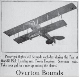 An ad in the September 30, 1919 issue of the McKinney Texas Courier Gazette advertising Bounds' passenger flights. Courtesy photo