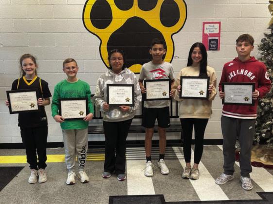The Madill Middle School Students of the Month areAddison Hoedebeck and Landry Williams, 6th grade; Maya Lozano and Yaret Rameriz, 7th grade; Oaklie Ward and Tatum Heavner, 8th grade. Courtesy photo