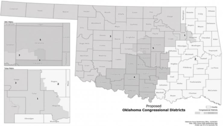 Lawmakers unveiled their congressional redistricting proposal last week. The Legislature will enter a special session on Nov. 15 to vote on the plan. Courtesy Oklahma Legislature