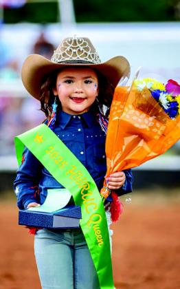 Kendrie Owens, 5, was crowned rodeo queen at the 78th annual Hereford Heaven Stampede Open Rodeo June 21, making her the youngest contestant to ever be crowned. Courtesy photo