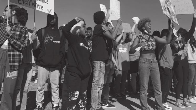 Students protesting the Julius Jones case outside of Norman High School on Nov. 18, 2021 Jennifer Palmer • Oklahoma Watch