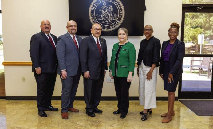 Pictured from left: Chickasaw Nation Secretary of Community Services Wayne Scribner, Chickasaw Nation Lt. Governor ChrisAnoatubby, Chickasaw Nation Governor BillAnoatubby, HUDDeputyGeneralCounselforOperationsGayleBohling,HUDAssociateGeneralCounsel of the Office of Assisted Housing and Community Development Althea Forrester and HUD Assistant General Counsel of the Community Development Division Nicola Sanders. Courtesy photo