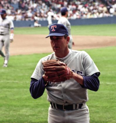 Nolan Ryan misses fifth no-hitter on Friday the 13th before a nearly sold-out Anaheim Stadium crowd of 41,805 and on national TV. Photo courtesy of Wikimedia