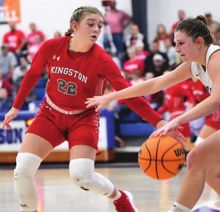 Emily Bellettini attempts to steal the ball during the Kingston v Dickson game on February 11, 2022. Crockett Uber