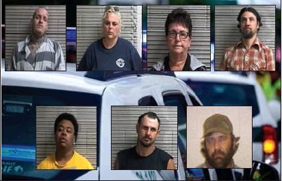 Clockwise: Cameron Lindsey, Kyla Barnes, Judy Lindsey, Buddy Moody, Darius Seals, Grandy Widener and Jessie Easley have all been charged with Conspiracy to Defraud the Marshall County Jail.