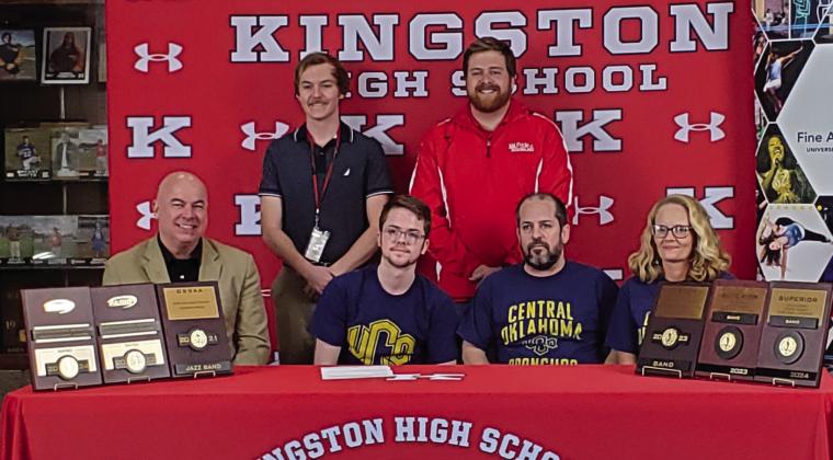 Liam McElroy, a Kingston senior, signed his letter of intent to attede University of Central Oklahoma. Crystal Burnezkhy-Robertson • The Madill Record