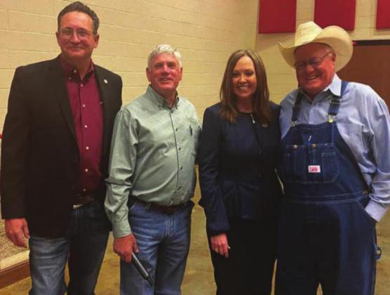 County Commsisoner and State House District 49 winner Josh Cantrell, County Commissioner Chris Duroy, Oklahoma State Auditor Cindy Byrd, and County Commissionerr Don "Salty" Melton attended the Marshall County Economic Development Authority meeting on March 4, 2022. Summer Bryant • The Madill Record