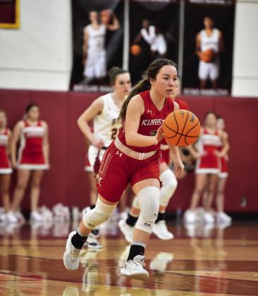 Jaci Herndon dribbles down the court when the Lady Redskins faced the Lady Pirates. Crockett Uber