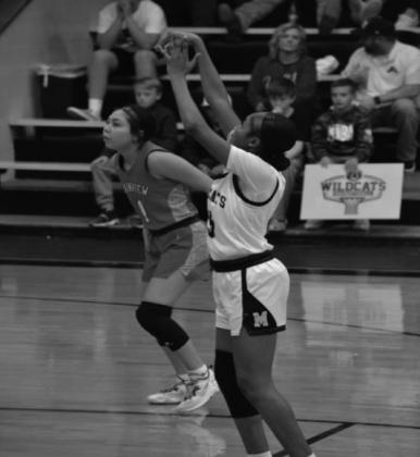 Joslyn Stumblingbear shoots a bastket during the Lady Wildcats v the Lady Indians game. Summer Bryant • The Madill Record