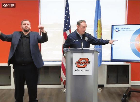 Oklahoma Secretary of Health and Mental Health Jerome Loughridge discusses the state’s hospital surge plan at a news conference on April 10 at the Oklahoma State University Medical Center in Tulsa. (Photo from Oklahoma governor’s office) Courtesy Photo