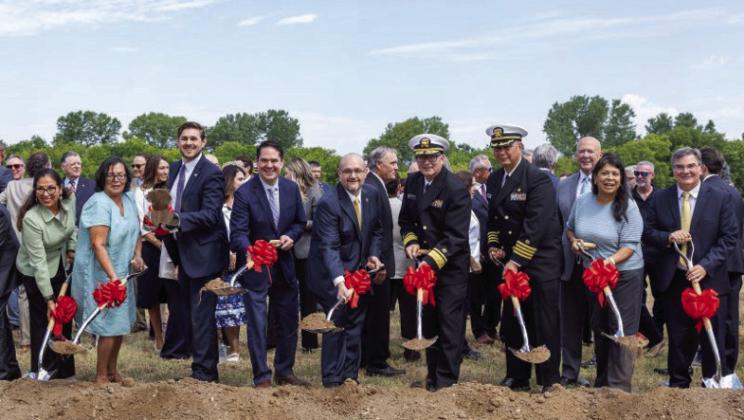 Chickasaw Nation Governor ChrisAnoatubby, center, leads July 31 groundbreaking ceremonies for the Chickasaw Nation Health Newcastle Medical Center. Approximately 600 people attended the event. Courtesy photo