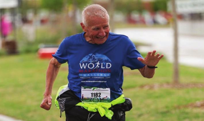 Dan Little crossed the fi nish line at the Oklahoma City Memorial Marathon on April 23, 2022. Courtesy photo