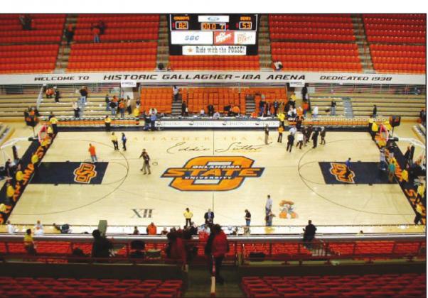 A view inside Gallagher-Iba Arena on January 22, en:2005 after the Oklahoma State University Cowboys defeated the Baylor University Bears 82-53. This was the first game on the newlynamed Eddie Sutton Court. Courtesy Photo • Wikimedia Commons