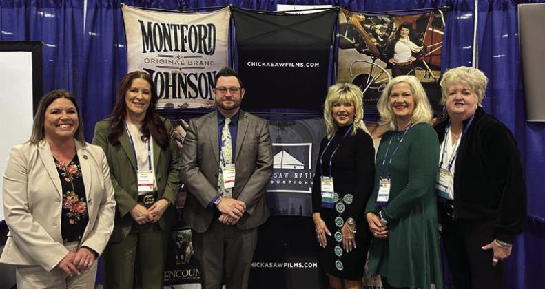 From left, Chickasaw Nation Department of Communications Director of Operations Shana Poe, Chickasaw Nation Marketing Director Shelly Miller, senior marketing manager Travis Stanberry, and presenters Stephanie Holt-Lucas, Jane Purcell and Paula Kedy at the National Conference for Social Studies, Nov. 30-Dec. 3 in Nashville. Courtesy photo