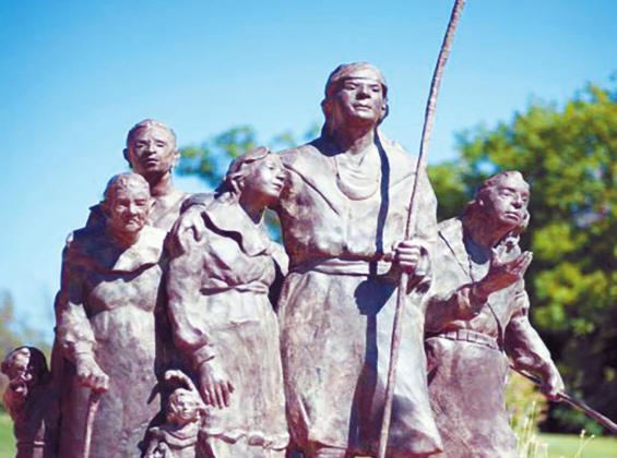 Courtesy photo Mike Larsen’s bronze sculpture, “The Arrival,” representing the new start of the Chickasaw Nation after removal from the Homeland, is also on display at the Chickasaw Cultural Center.