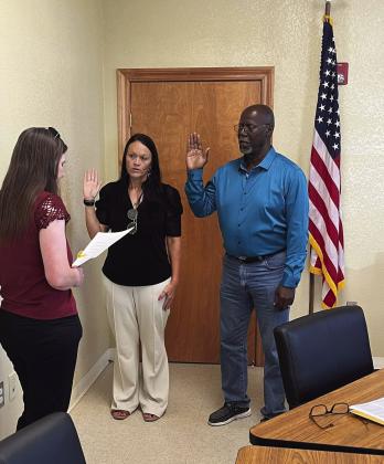 Summer Bryant and Darrell Davis were sworn in as Madill's new City Council members on May 13. Courtesy photo