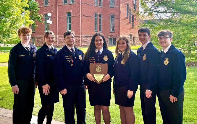 The Madill FFA won the State Championship for the second year in a row. Team members, in no particular order, are Bria Tyner, Tyner Roberts, Mylee Coleman, Vincent Murphy, Kaylee Wilson, Jackson Harper and Jase Hawthorne, alternate. Courtesy photo