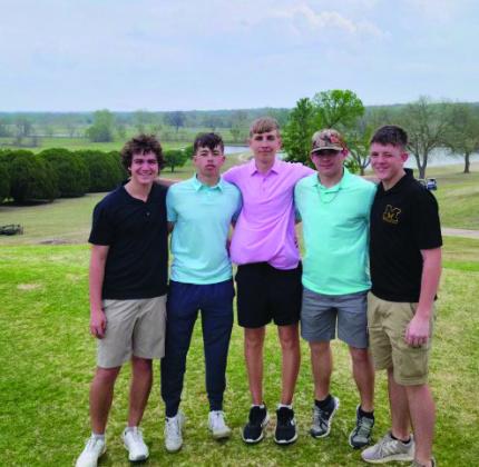 The Madill golf teams participated in the LCC tournament. The Madill boys’golf team, pictured above, placed as follows: Brylan James, 88; Greg Padgett, 92; Judge Chapman, 93; Reagan Co mbs, 98 and Colby Lambertsen, 104. The girls’ places are as follows: Kellanie Lowe, 106; Mia Laird, 116 and Dilani Carroll, 126. Courtesy photo