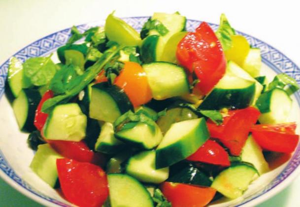 A tomato, cucumber and onion sald is a refreshing way to beat the heat. Courtesy photo