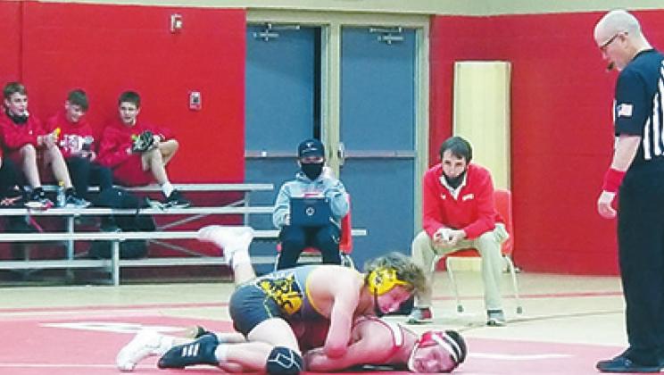 Colby Sandefur of Madill pins Cole Crowell of Sulphur on Thursday, January 7, 2021 in Sulphur. Sam Jordan