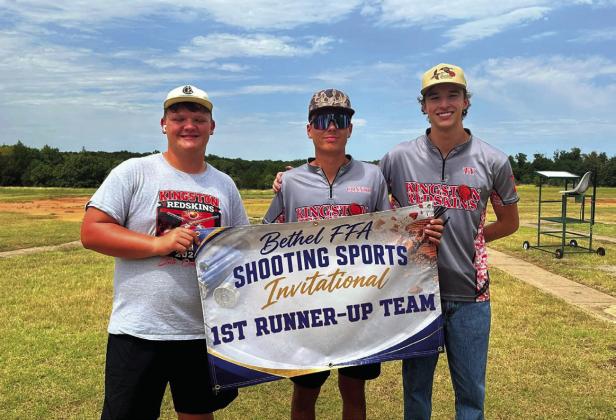 The KHS FFA Shooting Sports team attended the meet in Bethel on August 22. Ty Strecker is the Senior Division Sporting Clay Champion; Cliff Scott is the Junior Division Sporting Clay Champion; Raiden Moss, Junior Division Trap Champion. The team, Ty Strecker, Camden Sliger, Emma Bridgeman, Connor Waller and Cliff Scott, were the the 1st Place Team Sporting Clays and the1st Runner-Up Team overall for Sporting Clays and Trap. Courtesy photos