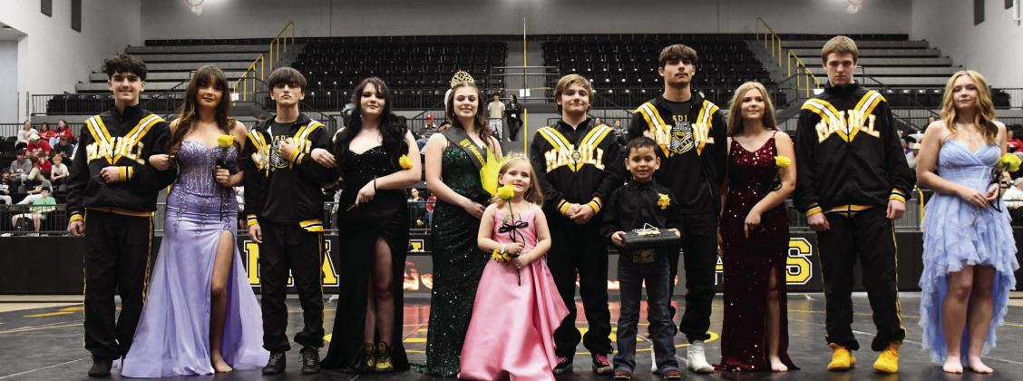 Kaia Henry, picutured left, was voted MHS Wrestling HOCO queen and Colton Sandefur was voted HOCO king. Pictured above: The MHS Wrestling HOCO Court. Courtesy photos