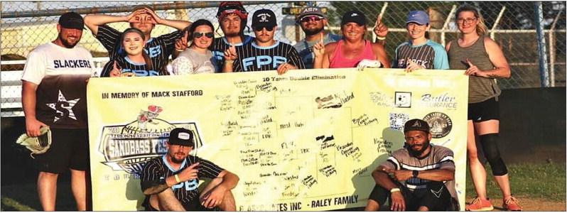 Above: The Brandon Conner Fishing Group won the 5th Annual Mack Stafford Memorial Softball Tournament. Below: Caden McHatton and Alyssa Knight, both recipients of the 2024 Mack Stafford scholarship, threw out the first pitch of the tournament on June 1. Courtesy photos