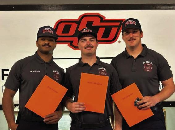 Dekevis Jordan, Holden Mcgahey and Dylan Idleman completed the Fire Fighter 1Academy in Stillwater. Courtesy photo