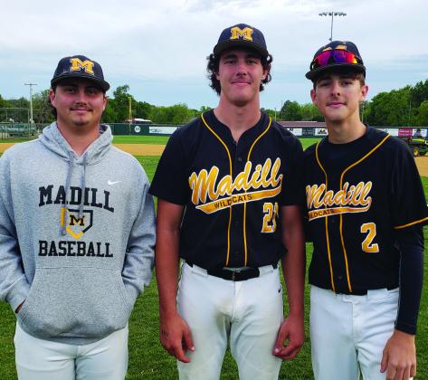 Ty Rushing, River Shaw andAndrew Ray were celebrated on baseball senior night onApril 24. Courtesy photo