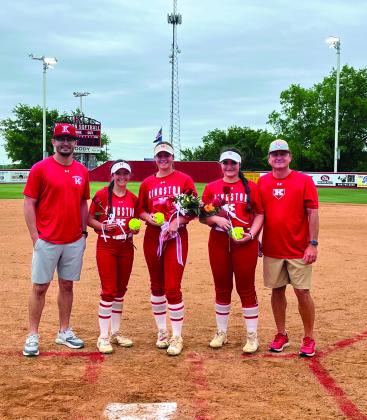 The Kingston Lady Redskins celebrated senior night. The seniors were Lanie French, Kaylin Dougherty and Brooklyn Mandriques with Coaches Blake Summers and Jimmy Miller. Courtesy photo