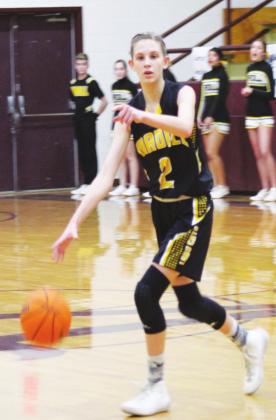 Madill sophomore Abbie Lambertsen (2) handles the ball during a game against Atoka on Feb. 14. Glenn Price • The Madill Record