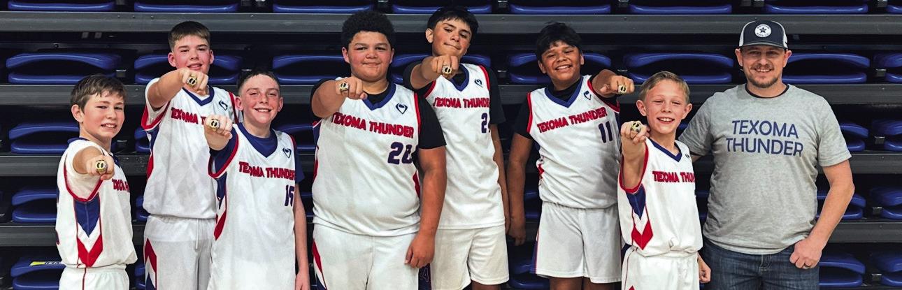 The Texoma Thunder won the championship in the Bryan County sports 12u league. They won by beating Colbert Elite 44 - 23. There were 17 teams in the league. The Texoma Thunder’s record was 11-1 and this is the 2nd championship they have won in a row. From left to right: Hayze Hale, #22; Hayden Hill, #12; Bryson Troxtell, #15; Quinton Sanders, #20; Gael Flores, #24; Elias Ibarra, #11; Hudsyn Hale, #23; Coach JW Hale. (Not pictured: assistant coach Taelor Hale) Courtesy photo